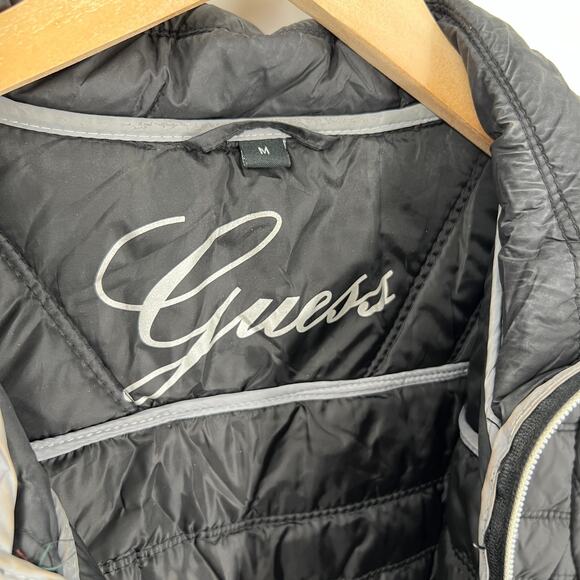 Guess Black Quilted Puffer Jacket with Zip Front Size Medium - Picture 4 of 6